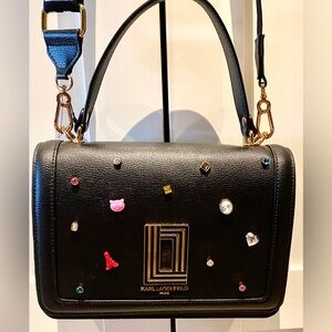 Karl Lagerfeld Black Shoulder Bag with Colorful Embellishments